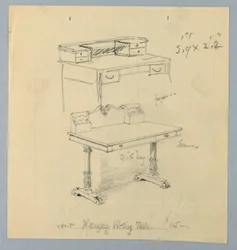 Entwurf und Skizze für "Mahagoni-Schreibtisch"
