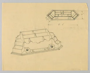 Entwurf für Schreibtischorganisator in Plan und Aufriss
