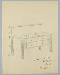 Entwurf für ein rechteckiges Sideboard mit Blumenvasen