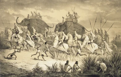 Kavalkade von Sikh-Häuptlingen auf Elefanten, aus 