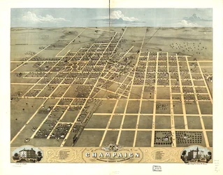 Vogelperspektive der Stadt Champaign, Champaign County, Illinois 1869