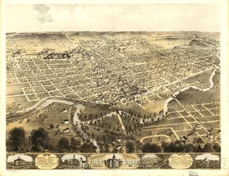 Vogelperspektive der Stadt Fort Wayne, Indiana 1868