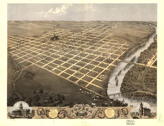 Vogelperspektive der Stadt Topeka, der Hauptstadt von Kansas 1869