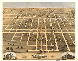 Vogelperspektive der Stadt Urbana, Champaign County, Illinois 1869
