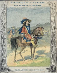 Kavallerie unter Ludwig XIV. - Aus einem Schutzumschlag für Schulbücher, Ende des 19. Jahrhunderts - Kavallerie unter Ludwig XIV. - Illustration von A. Demarle - Historischer Schutzumschlag, Ende des 19. Jahrhunderts