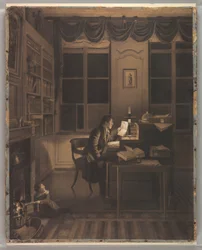 Innenansicht mit einem Mann, der an seinem Schreibtisch liest, 1827