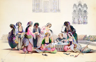 Innenansicht eines Harems, Kairo, Ägypten, Mitte des 19. Jahrhunderts