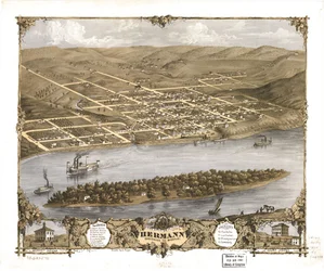 Vogelperspektive der Stadt Hermann, Gasconade Co., Missouri 1869