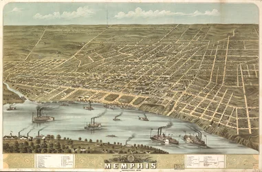 Vogelperspektive der Stadt Memphis, Tennessee 1870