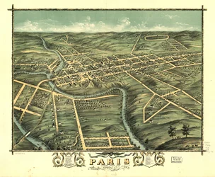 Vogelperspektive der Stadt Paris, Bourbon County, Kentucky 1870