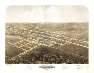 Vogelperspektive der Stadt Warrensburg, Johnson Co., Missouri 1869
