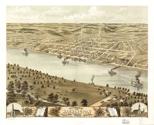 Vogelperspektive der Stadt Washington, Franklin County, Missouri 1869