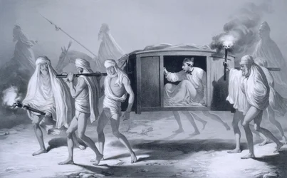 Postkutsche im indischen Stil im Punjab zwischen Loudiana und Amritsar, 1859