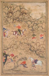 Jagd mit Falken in einer Landschaft, um 1558-1560, Ränder wahrscheinlich im 18. Jahrhundert hinzugefügt