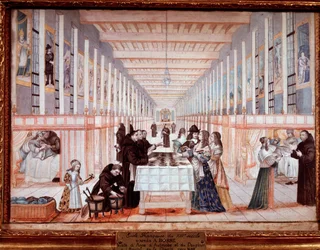 Besuch von Anna von Österreich im Krankenhaus der Barmherzigen Schwestern mit dem Delfin (später Ludwig IV.)