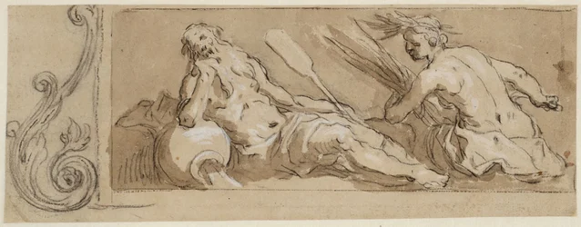 Ein Flussgott und Ceres in einem ornamentalen Rahmen