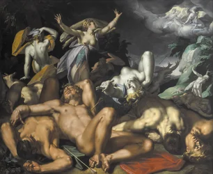 Apollo und Diana bestrafen Niobe, indem sie ihre Kinder töten