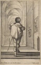 Ein Herr von hinten gesehen, der in eine Kirche geht, ca. 1629