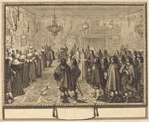 Zeremonie des Ehevertrags zwischen Vladislas IV., König von Polen, und Louise-Marie von Gonzaga, Prinzessin von Mantua, in Fontainebleau