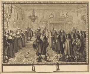 Zeremonie des Ehevertrags zwischen Vladislas IV., König von Polen, und Louise-Marie von Gonzaga, Prinzessin von Mantua, in Fontainebleau