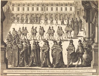 Marsch des Königs und der Ritter des Heiligen Geistes im Hof von Fontainebleau