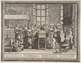 Frauen am Tisch während der Abwesenheit ihrer Ehemänner, ca. 1635-36