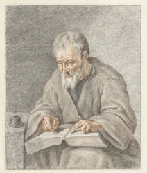 Alter Mann, der in ein Buch schreibt