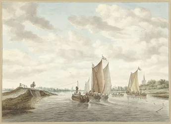 Flusslandschaft mit verschiedenen Booten