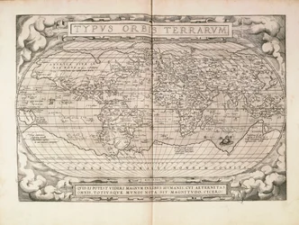 Planisphäre aus Theatrum Orbis Terrarum von Abraham Ortelius, gedruckt in Antwerpen