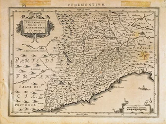 Fürstentum Piemont, Herzogtum Monferrato, westliches Ligurien und Teil der östlichen Ligurienregion, aus Theatrum Orbis Terrarum von Abraham Ortelius