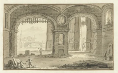 Fantasierte italienische Stadtansicht mit klassischen Bauwerken