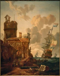 Niederländisches Schiff vor einer Festung
