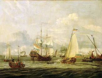 Peter der Große (1672-1725), Zar von Russland, inspiziert ein Boot in Amsterdam (Holland). Öl auf Leinwand von Abraham Storck (1635-1710).