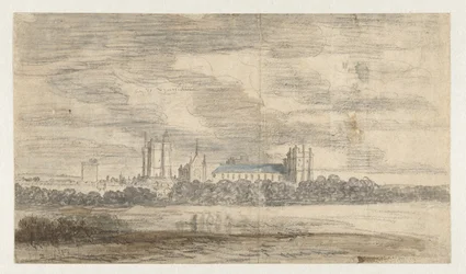 Ansicht des Schlosses von Vincennes, hinter einer Baumreihe