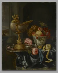Bankett-Stillleben mit Nautilus-Pokal
