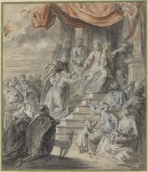 Madonna und Kind mit Rosenkranz und Heiligem