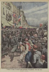 In Saloniki, die Parade der italienischen Kontingente, bewundert von der Bevölkerung und den alliierten Truppen