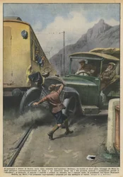 Am Bahnübergang von Sedico, auf der elektrischen Linie von Agordino (Belluno), ein Balilla