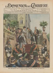 Ankunft von Kaiser Nikolaus II. von Russland im Schloss von Racconigi, der Handkuss an Königin Elena