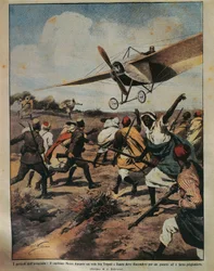 Titelillustration von Captain Moizo bei einem Absturzversuch während der Afrikakampagne, von Achille Beltrame (1871-1945), aus La Domenica del Corriere, 22. September 1912