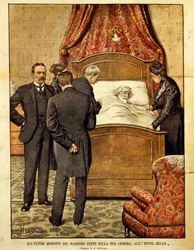 Giuseppe Verdi im Sterben, Illustration von Achille Beltrame. Italien, 20. Jahrhundert.