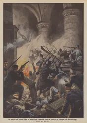 Episoden des Krieges, Kampf zwischen belgischen und deutschen Soldaten in der Kirche eines Dorfes in Flandern