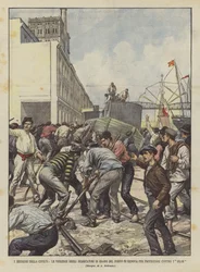 Die Rückschritte der Zivilisation, die Gewalt der Getreideentlader im Hafen von Genua gegen die Silos