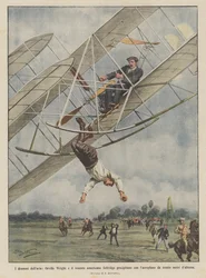 Die Dramen der Luft, Orville Wright und der amerikanische Leutnant Selfridge stürzen mit dem Flugzeug ab