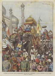 Das Durbar in Indien zur Anerkennung des neuen Königs von England, der Umzug zieht durch die Straßen von Delhi