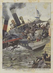 Das alte Dampfschiff Primus in zwei Teile gebrochen und von einem Schlepper in der unteren Elbe versenkt