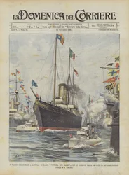 Die Reise der Monarchen nach London, die Yacht Victoria and Albert passiert die englische Flotte