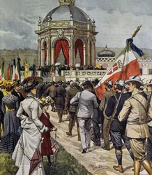 Eröffnung des IV. Schießwettbewerbs am Farnesina-Polygon, Rom, Italien, Illustration von Achille Beltrame aus La Domenica del Corriere, 25. Mai