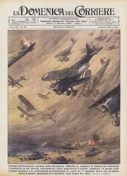 Italienische Luftfahrtwunder in der Marmarica (Farblithografie)