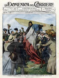 Jacques de Lesseps (1883-1927) bei seiner Ankunft in Kanada 1910. Illustration von Achille Beltrame für die „Domenica del Corriere“ vom 24. Juli
